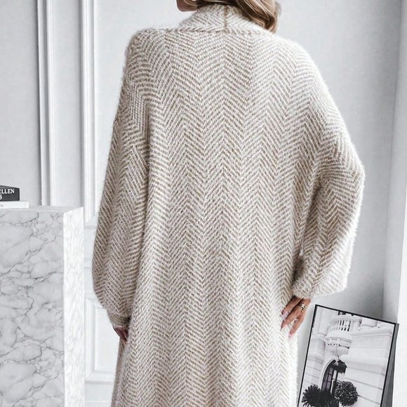 Khaki Casual Womens Drop Shoulder Open Front Cardigan - Picture 3 of 5